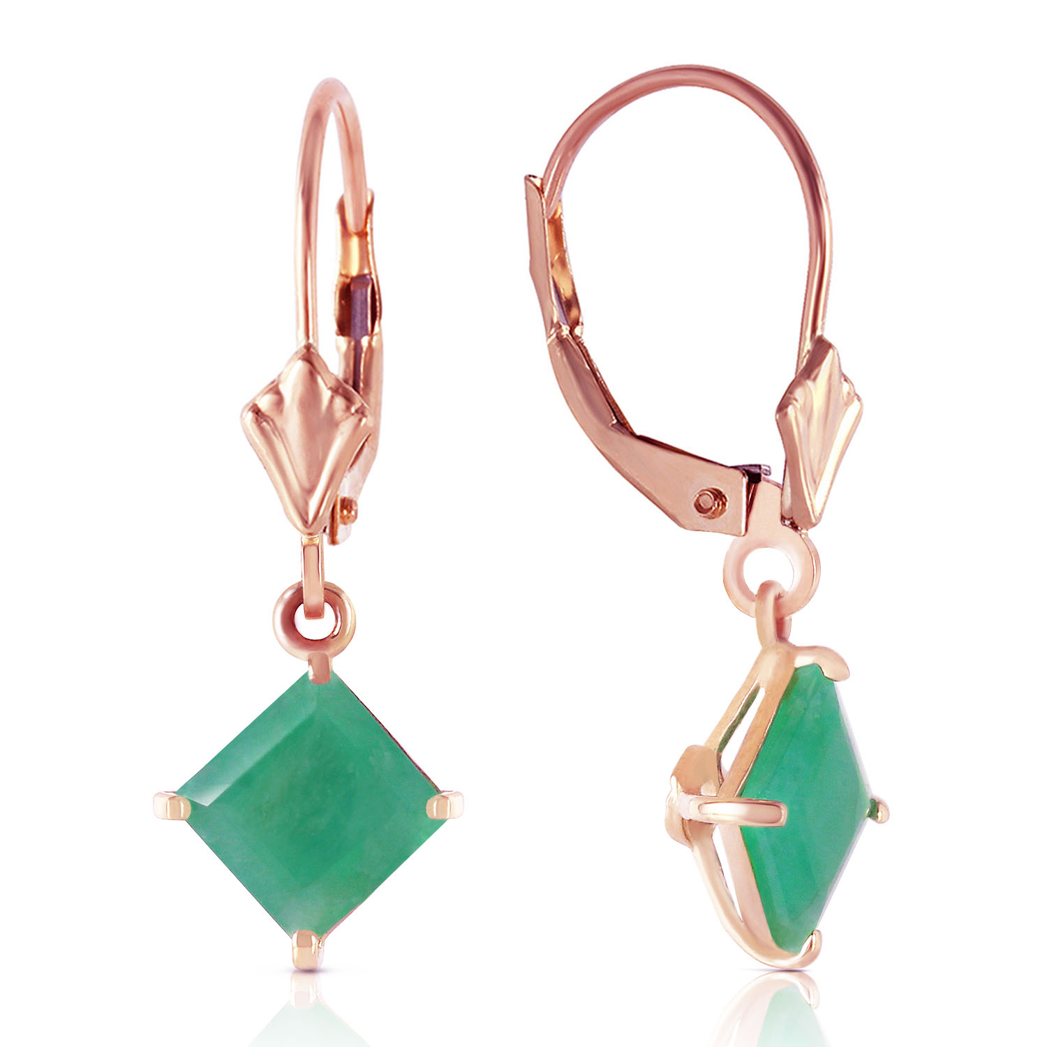 14k Solid Gold Leverback Earring With Natural Emerald Rose Gold 2284$